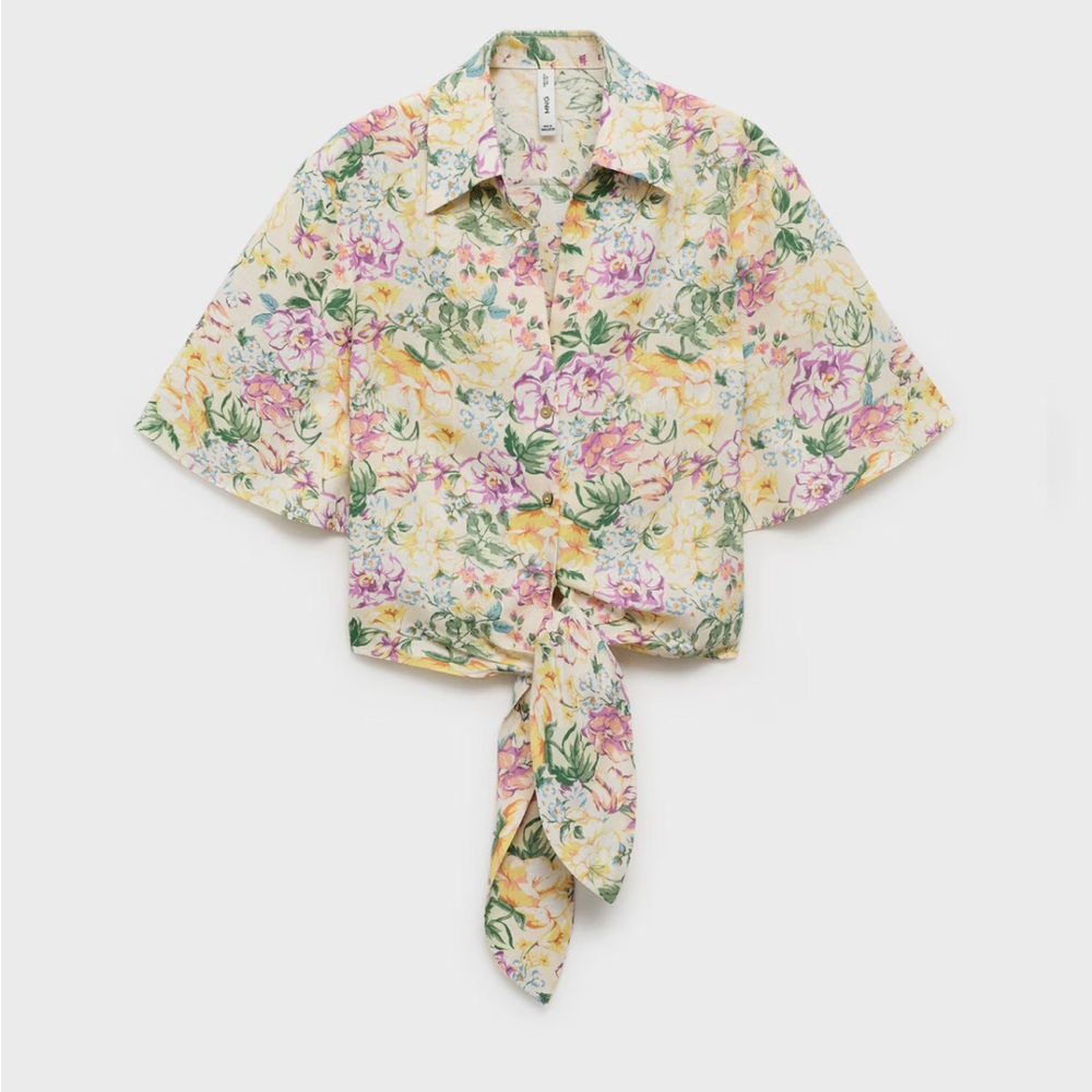 FLORAL LINEN SHIRT WITH KNOT DETAIL - Picture 2 of 6